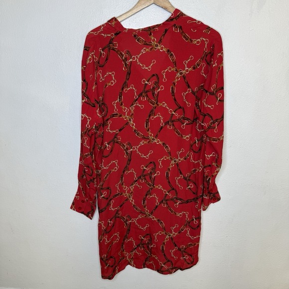 New Zara Red‎ Chain Equestrian Tunic Shirt Dress Women's Large - Picture 6 of 12